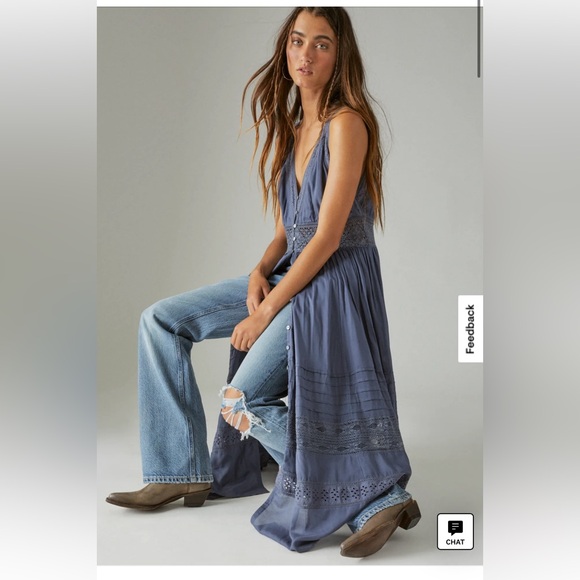 Lucky Brand Dresses & Skirts - Lucky Brand Indigo Lace-Trim Maxi Dress